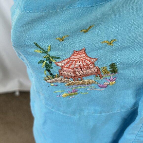 Vintage embroidered Chinese Robe Blue M (spot) - Picture 4 of 7